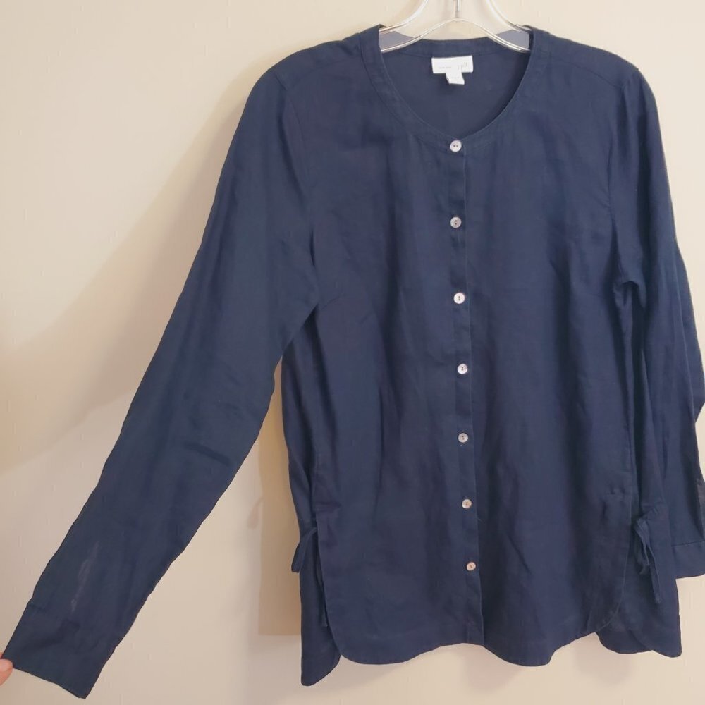 J. Jill Love Linen Button Down Side Tie Tunic Top Dark Navy Blue womens Sz XS - Picture 9 of 13
